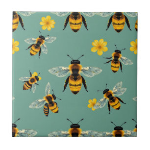 Bumble Bee Watercolor Realistic Honeycomb Ceramic Tile