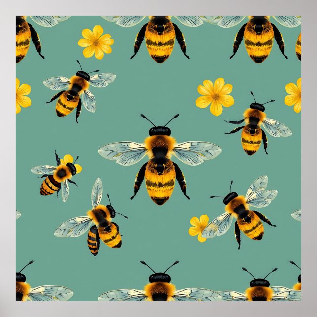 Bumble Bee Watercolor Realistic Honeycomb  Poster (Front)