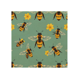 Bumble Bee Watercolor Realistic Honeycomb Wood Wall Art