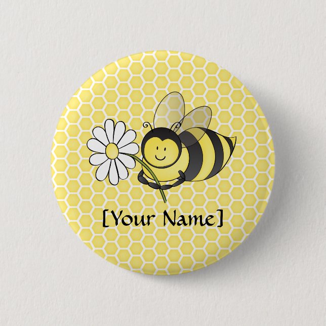 Bumble Bee with Daisy Pinback Button (Front)