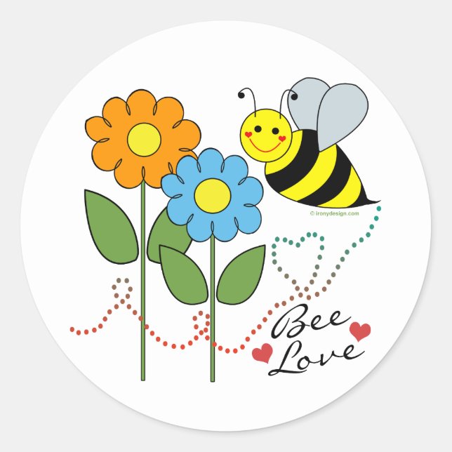 Bumble Bee With Flowers Bee Love Classic Round Sticker (Front)