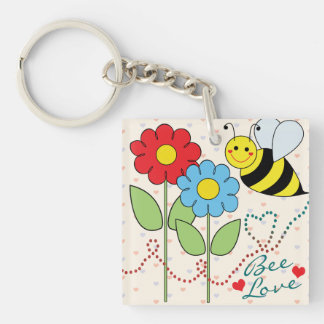 Bumble Bee With Flowers Bee Love Keychain