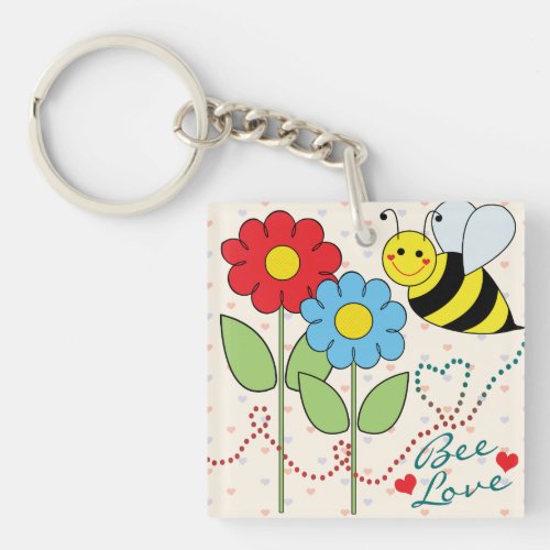 Bumble Bee With Flowers Bee Love Keychain