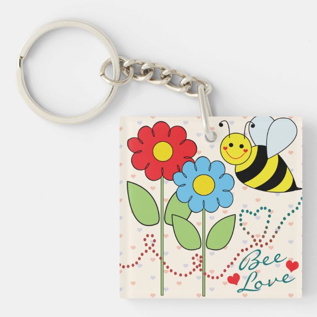 Bumble Bee With Flowers Bee Love Keychain (Front)