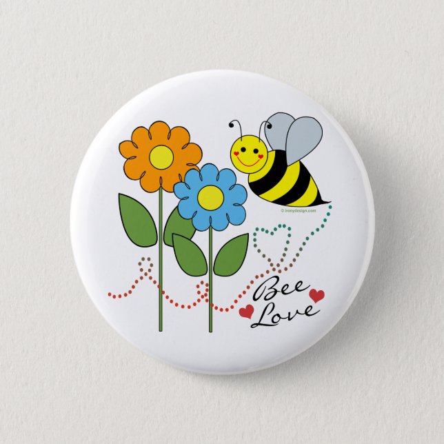 Bumble Bee With Flowers Bee Love Pinback Button (Front)