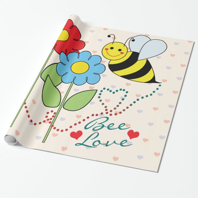 Bumble Bee With Flowers Bee Love Sheets Wrapping Paper (Unrolled)