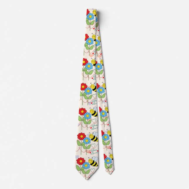 Bumble Bee With Flowers Bee Love Tie (Front)