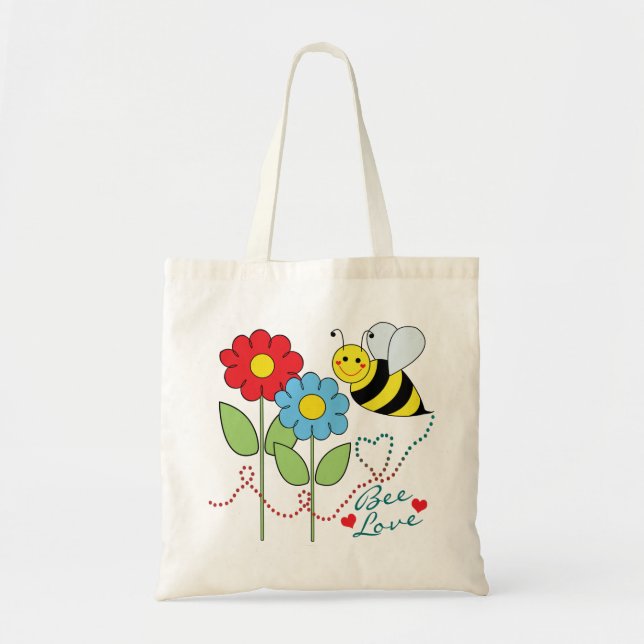Bumble Bee With Flowers Bee Love Tote Bag (Front)