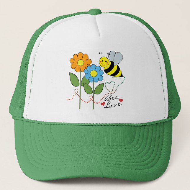 Bumble Bee With Flowers Bee Love Trucker Hat (Front)