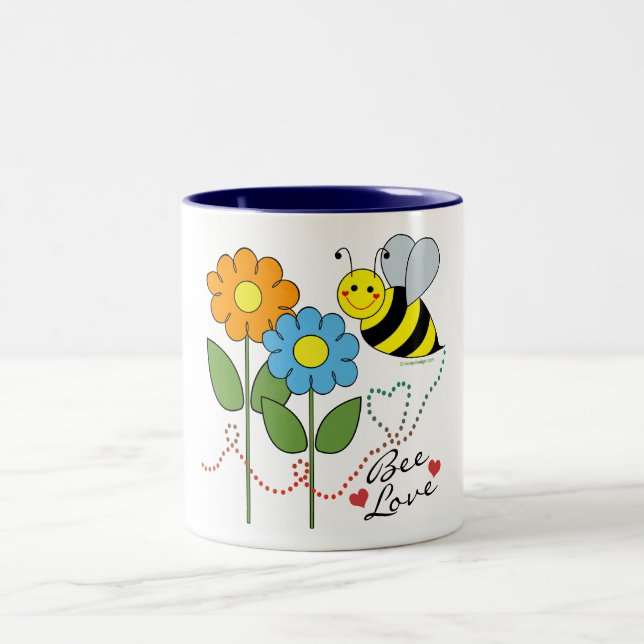 Bumble Bee With Flowers Bee Love Two-Tone Coffee Mug (Center)