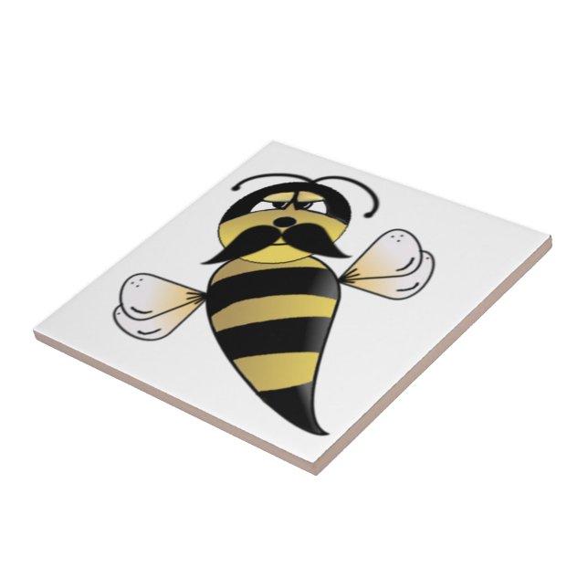 Bumble Bee with Mustache Ceramic Tile (Side)