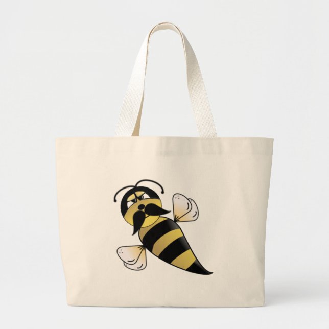 Bumble Bee with Mustache Large Tote Bag (Front)