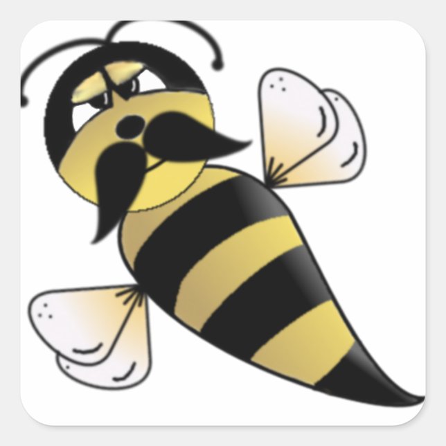 Bumble Bee with Mustache Square Sticker (Front)