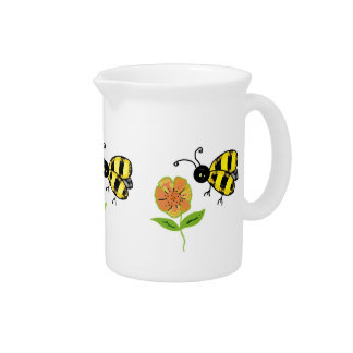 Bumble Bee with Orange and Yellow Flowers Drink Pitcher