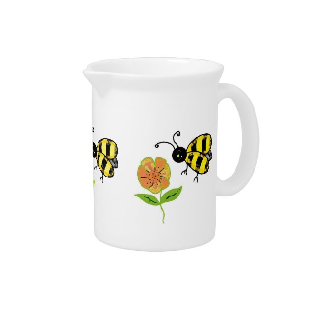 Bumble Bee with Orange and Yellow Flowers Drink Pitcher (Right)