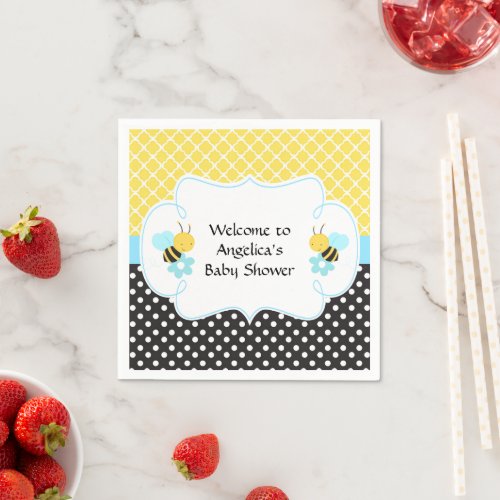 Bumble Bee Yellow and Black Baby Shower Boy Napkins