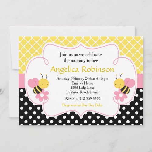 Bumble Bee Yellow and Black Baby Shower Girl Invitation