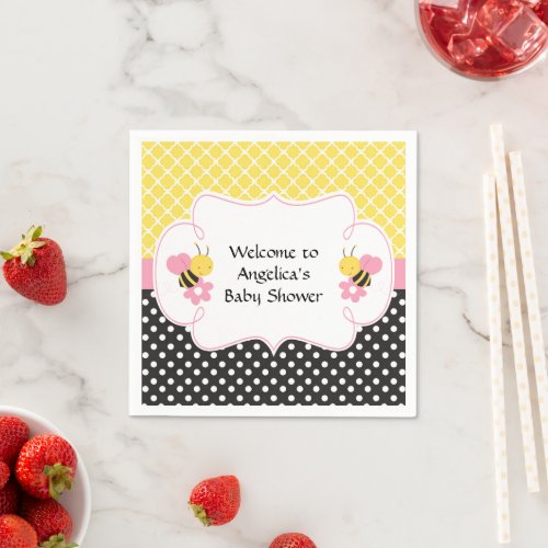 Bumble Bee Yellow and Black Baby Shower Girl Napkins