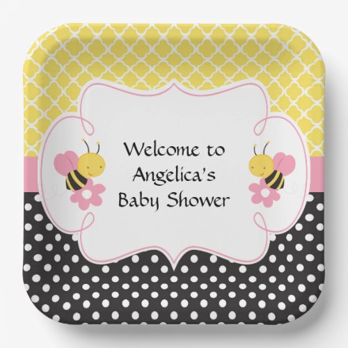 Bumble Bee Yellow and Black Baby Shower Girl Paper Plates