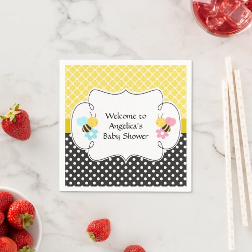 Bumble Bee Yellow and Black Baby Shower Napkins