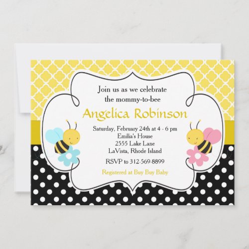 Bumble Bee Yellow and Black Baby Shower neutral Invitation