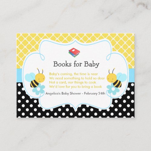 Bumble Bee Yellow and Black Books for Baby Boy Enclosure Card