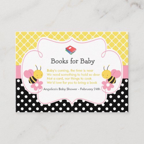 Bumble Bee Yellow and Black Books for Baby Girl Enclosure Card