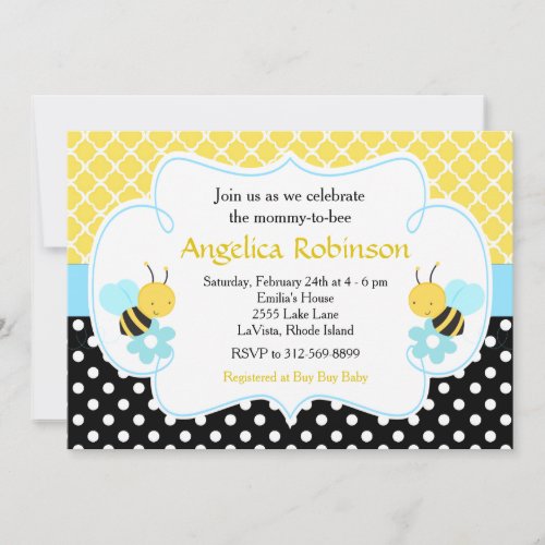Bumble Bee Yellow and Black Boy Baby Shower Invitation