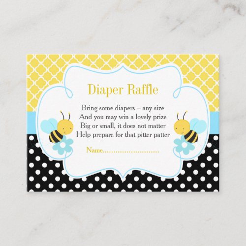 Bumble Bee Yellow and Black Diaper Raffle Boy Enclosure Card