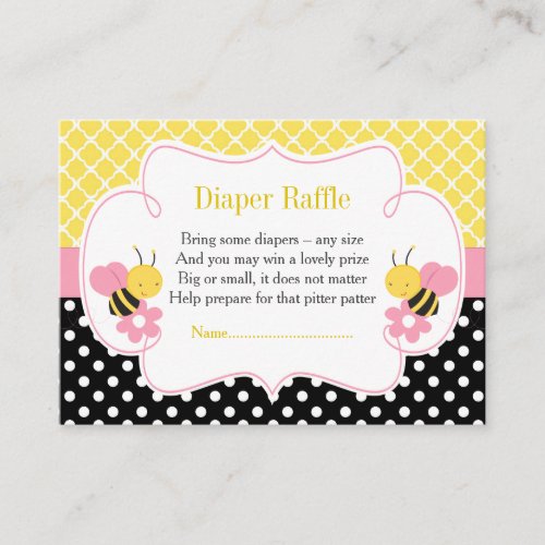 Bumble Bee Yellow and Black Diaper Raffle Girl Enclosure Card