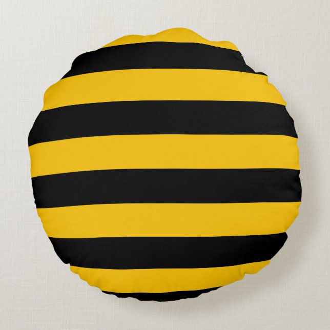 Bumble Bee Yellow Black Stripes Pillow Round (Back)