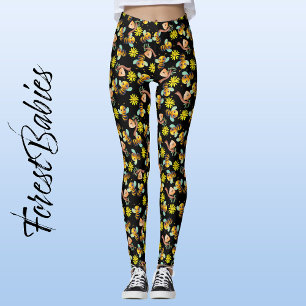 Bumble Bee 🐝 Yellow Daisy, Honey Black Floral Leggings