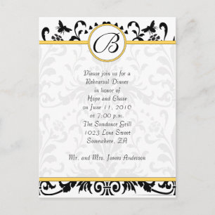Bumble Bee Yellow Damask Rehearsal Dinner Postcard