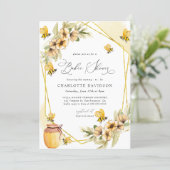Bumble Bee Yellow Floral Frame Baby Shower Invitation (Standing Front)