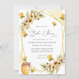 Bumble Bee Yellow Floral Frame Baby Shower Invitation