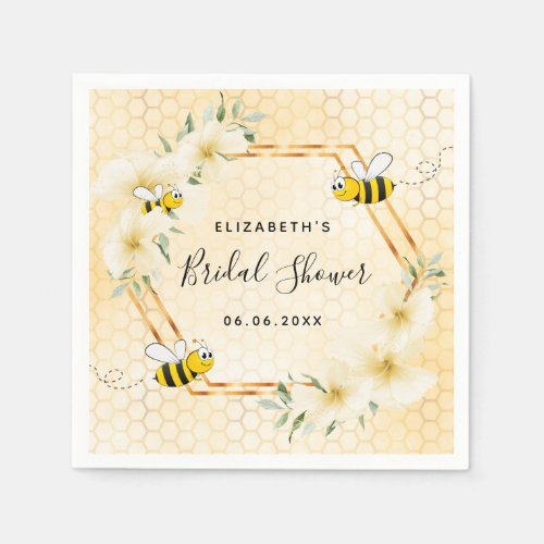 Bumble bee yellow honeycomb floral bridal shower napkins