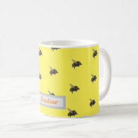 bumble bee yellow personalized name coffee mug