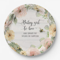 Bumble Bee Yellow Pink Flowers Watercolor Baby Paper Plates