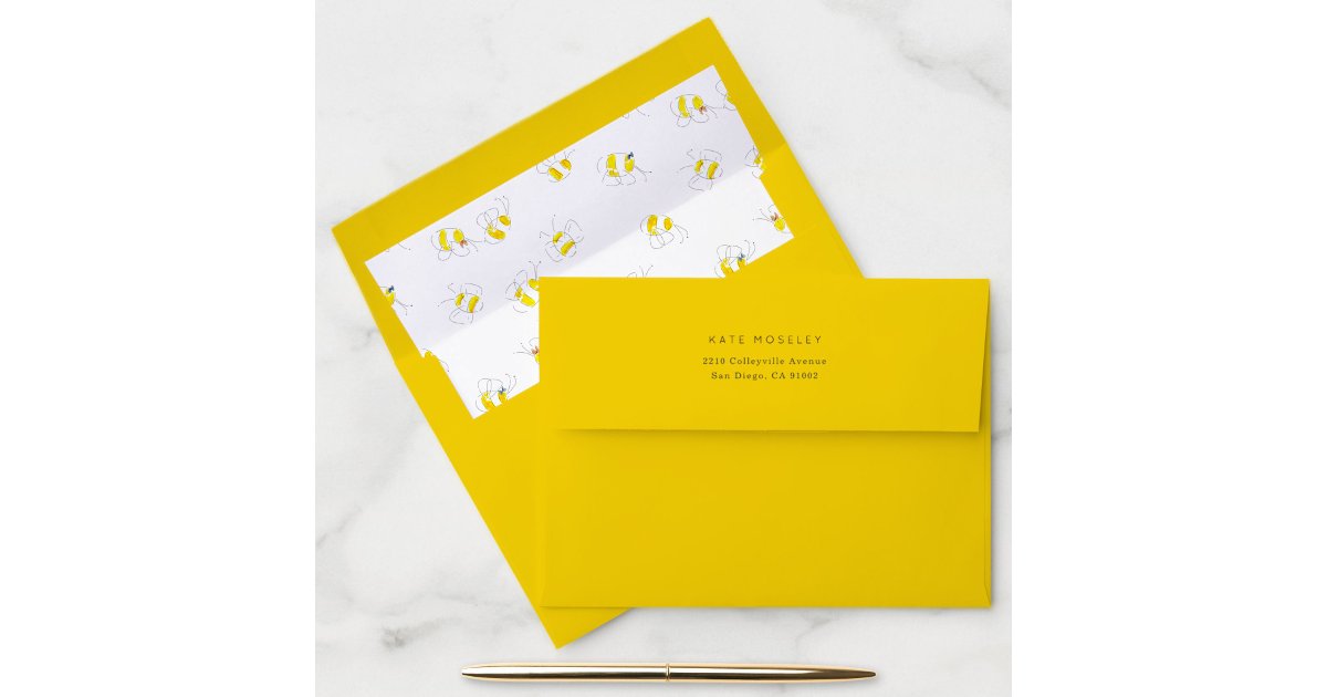 Bumble Bee Yellow Thank You Card Return Address Envelope | Zazzle