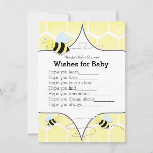 Bumble BEE Yellow Wishes for Baby Shower Game Invitation