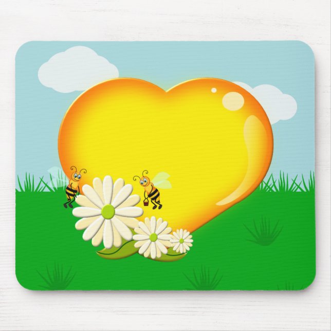 Bumble Bees and a Honey Heart Mouse Pad (Front)