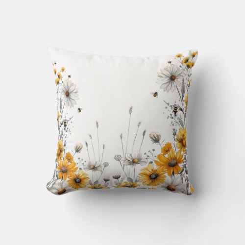 Bumble Bees and Daisies Lover Daisy Yellow Flower  Throw Pillow