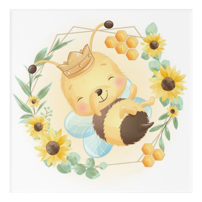 Bumble Bees and Sunflowers Acrylic Print (Front)