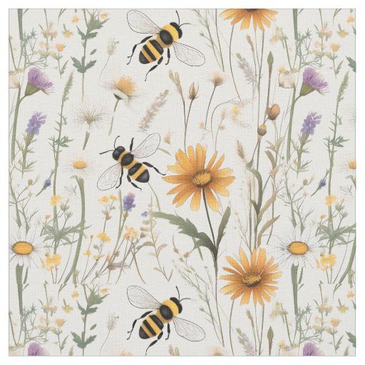 Bumble Bees And Wildflowers, Fabric
