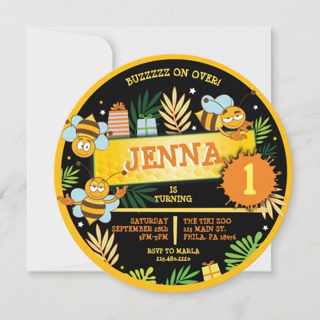 BUMBLE BEES Baby's First Birthday Party Invitation (Front)