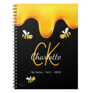 Bumble bees black honey dripping monogram diary notebook