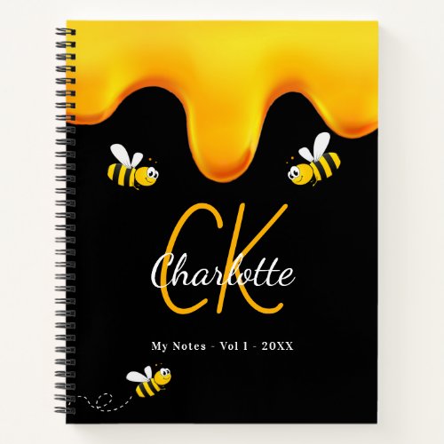 Bumble bees black honey dripping monogram diary notebook