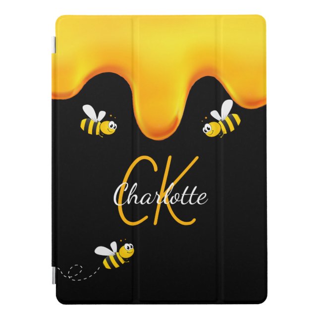 Bumble bees black honey dripping monogram iPad pro cover (Front)