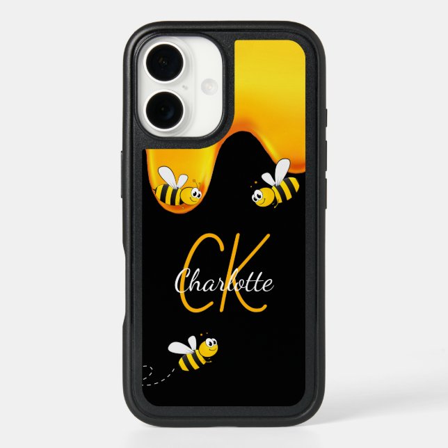 Bumble bees black honey dripping monogram otterbox iPhone case (Back)