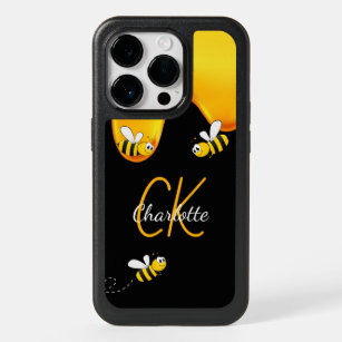 Bumble bees black honey dripping monogram OtterBox iPhone 14 pro case